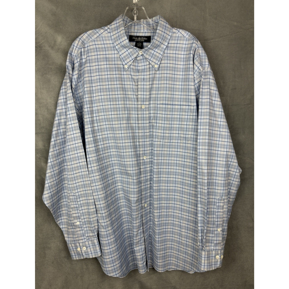 Brooks Brothers Country Club Casual Plaid Shirt Mens XL White Blue Cotton